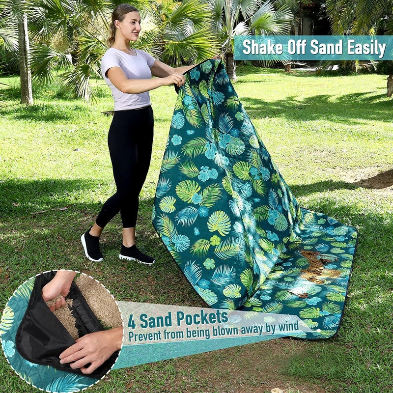 PY SUPER MODE Picnic Blankets Extra Large, Waterproof Foldable Outdoor Beach Blanket Oversized 83x79” Sandproof, 3-Layer Picnic Mat for Camping, Hiking, Travel, Park, Concerts(Yellow Flowers) - Image 5